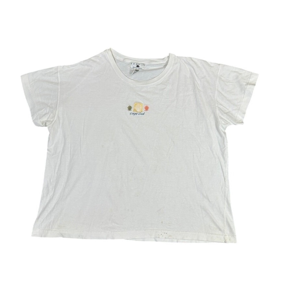 Vintage Cuffy's Cape Cod Seashell Embroidered Cotton T-Shirt White XL